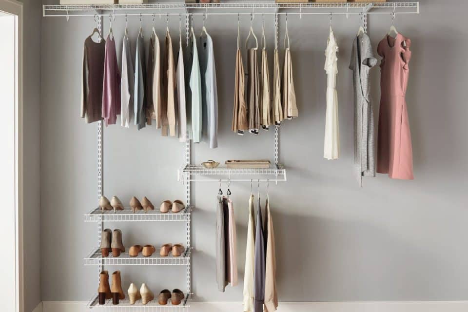 A closet organization system available at Witt Do it Best as part of their home organization collection.