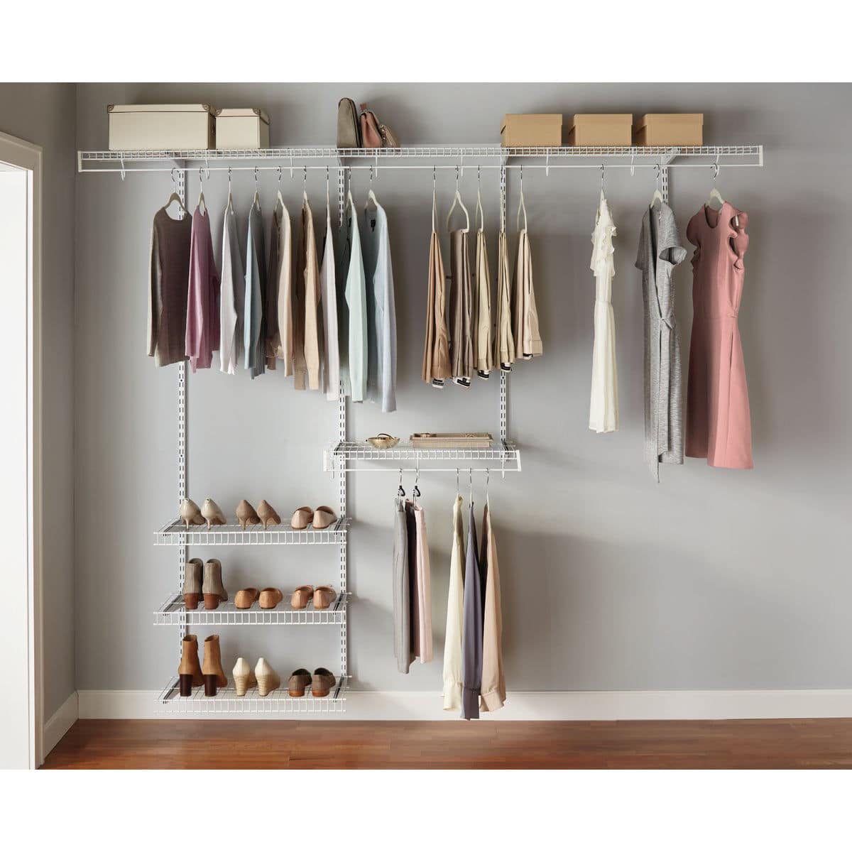 A completely installed closet organization kit sold by Witt Do it Best as part of their home organization collection of products.