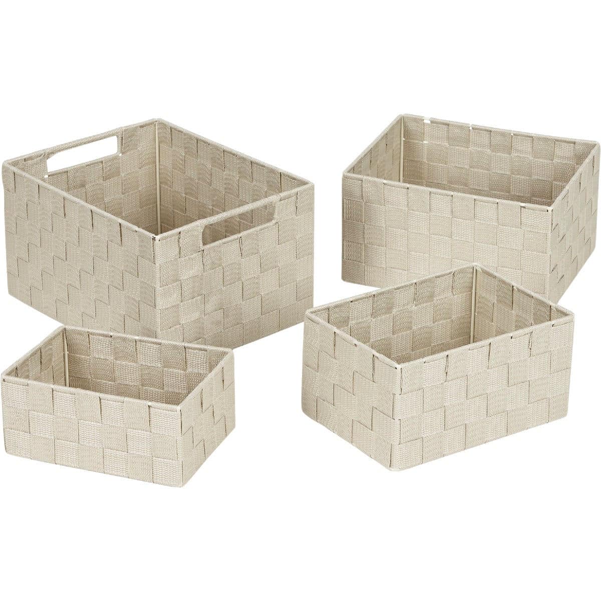 A set of 4 woven storage baskets sold by Witt Do it Best as part of their home organization collection of products.