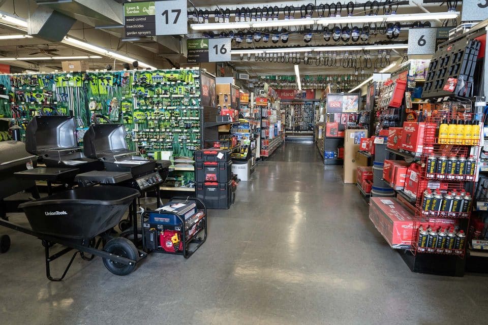 An interior image of a Do it Best store featuring home improvement products.